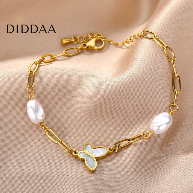 Souvent Bracelet | Gold Pearl Butterfly Simple Bracelet - Gold - Bracelets