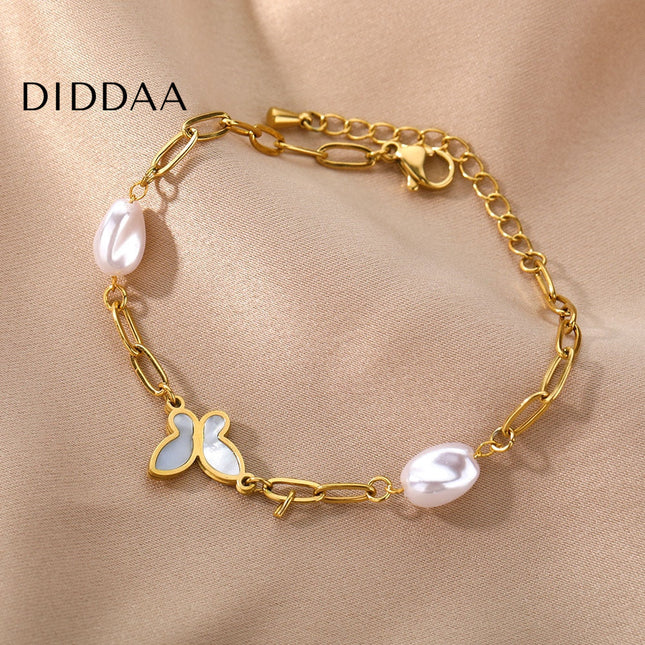 Souvent Bracelet | Gold Pearl Butterfly Simple Bracelet - Gold - Bracelets