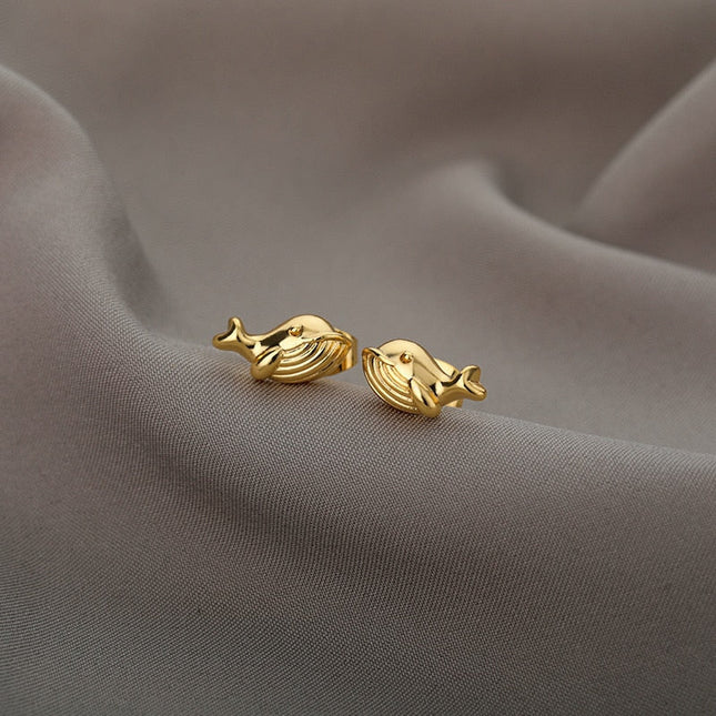 Souvient Earrings | Gold Kissing Whales Animal Stud Earrings - Gold - Earrings