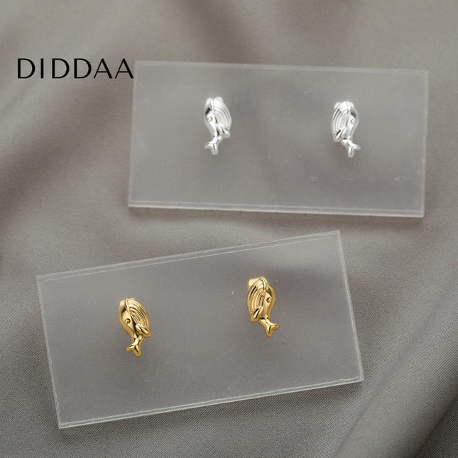 Souvient Earrings | Gold Kissing Whales Animal Stud Earrings - Silver - Earrings