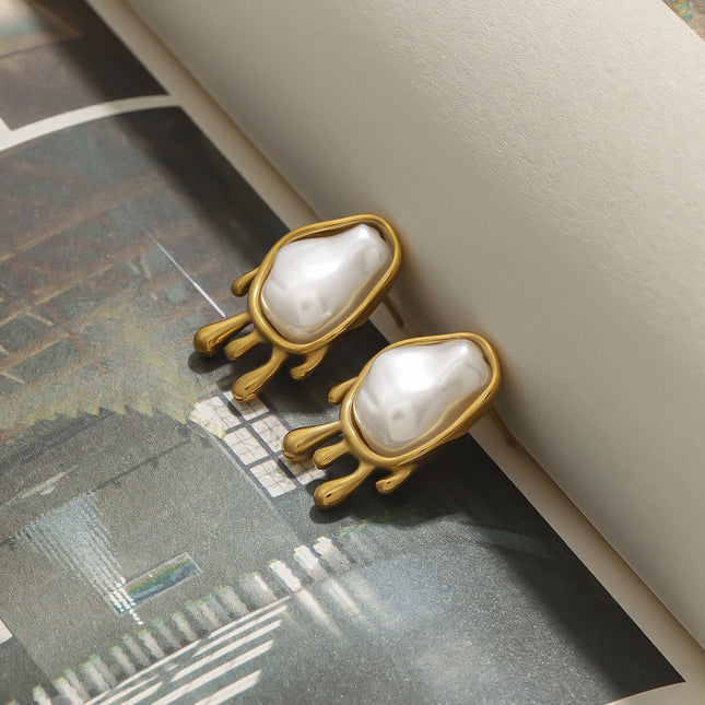 Jieding European and American stainless steel pearl earrings, stud earrings, light luxury, high-end earrings, non-fading, cross-border earrings