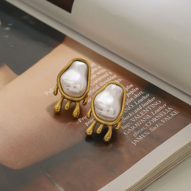 Jieding European and American stainless steel pearl earrings, stud earrings, light luxury, high-end earrings, non-fading, cross-border earrings