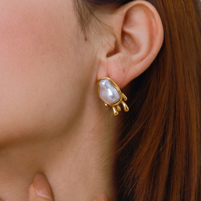 Jieding European and American stainless steel pearl earrings, stud earrings, light luxury, high-end earrings, non-fading, cross-border earrings