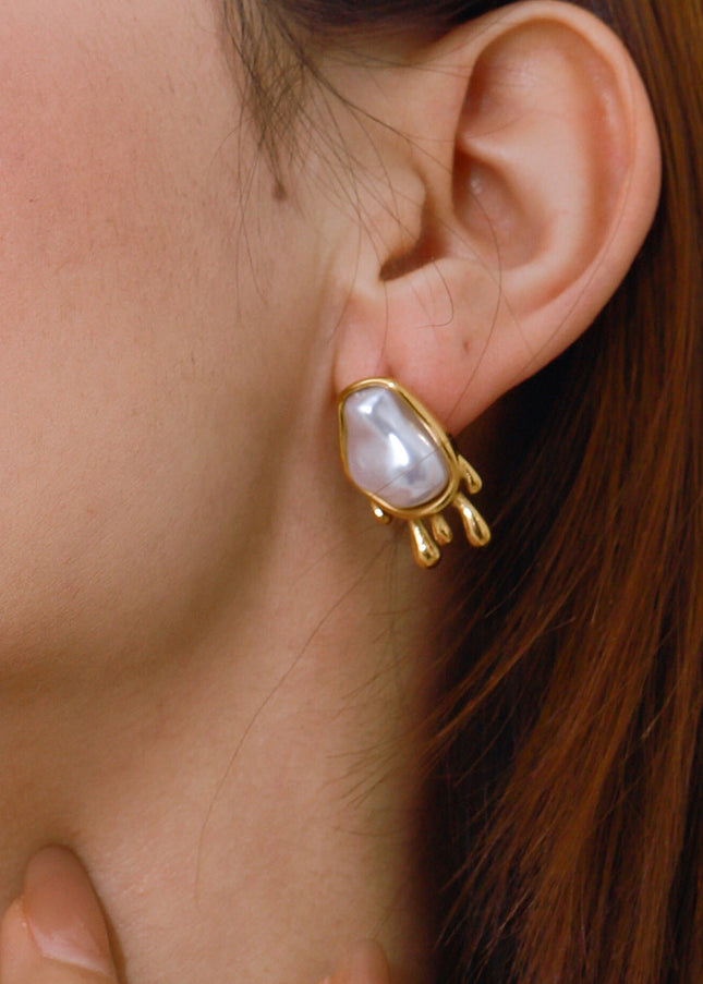 Jieding European and American stainless steel pearl earrings, stud earrings, light luxury, high-end earrings, non-fading, cross-border earrings