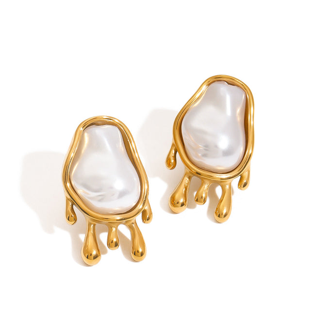 Jieding European and American stainless steel pearl earrings, stud earrings, light luxury, high-end earrings, non-fading, cross-border earrings