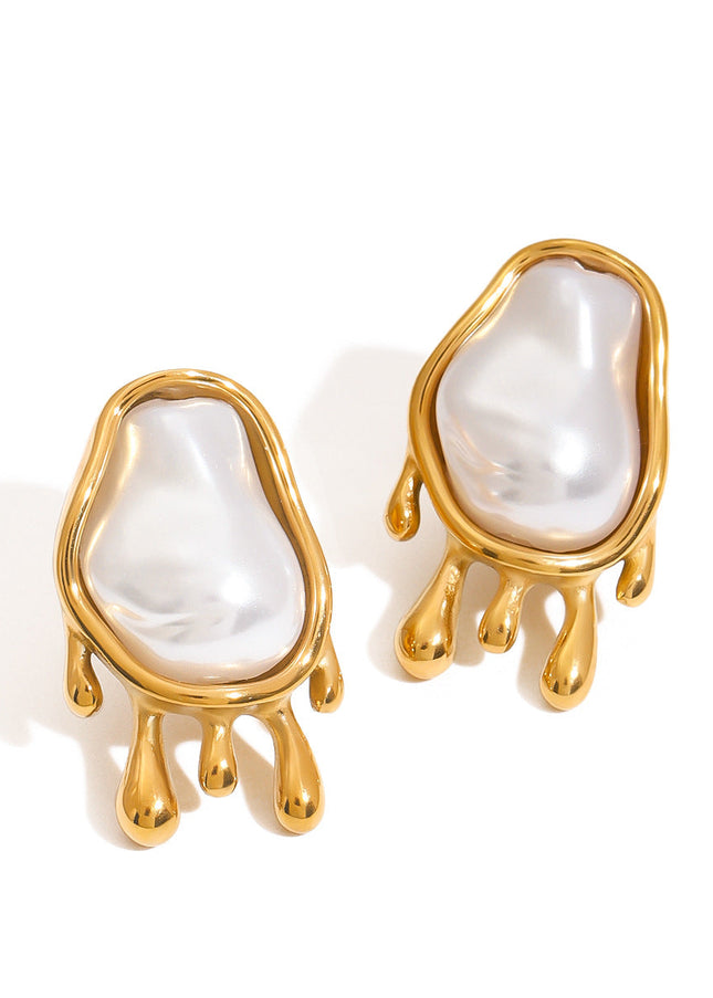 Jieding European and American stainless steel pearl earrings, stud earrings, light luxury, high-end earrings, non-fading, cross-border earrings