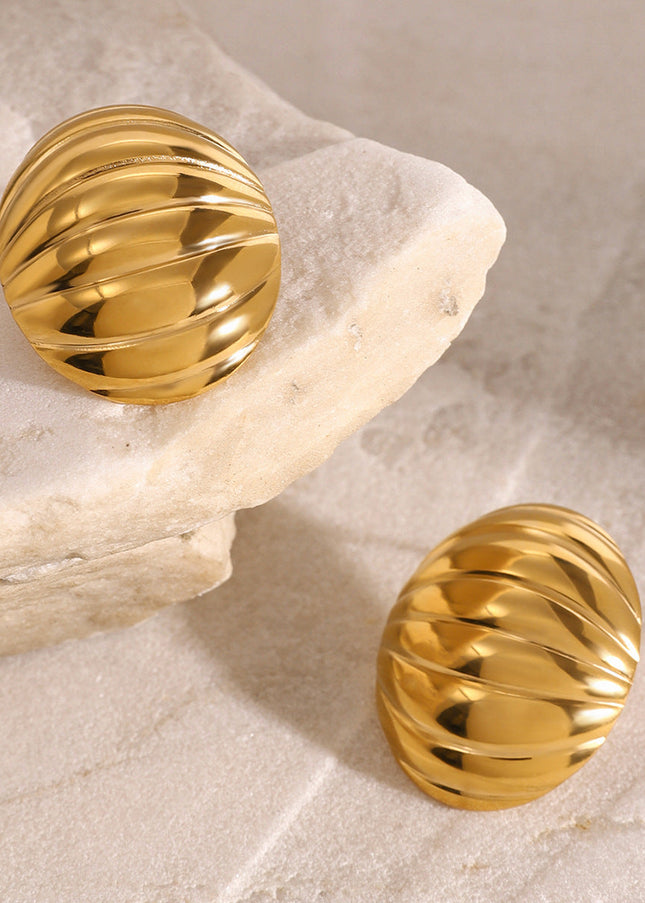 Jieding European and American stainless steel oval rib concave and convex chubby earrings light luxury texture earrings high-end earrings women