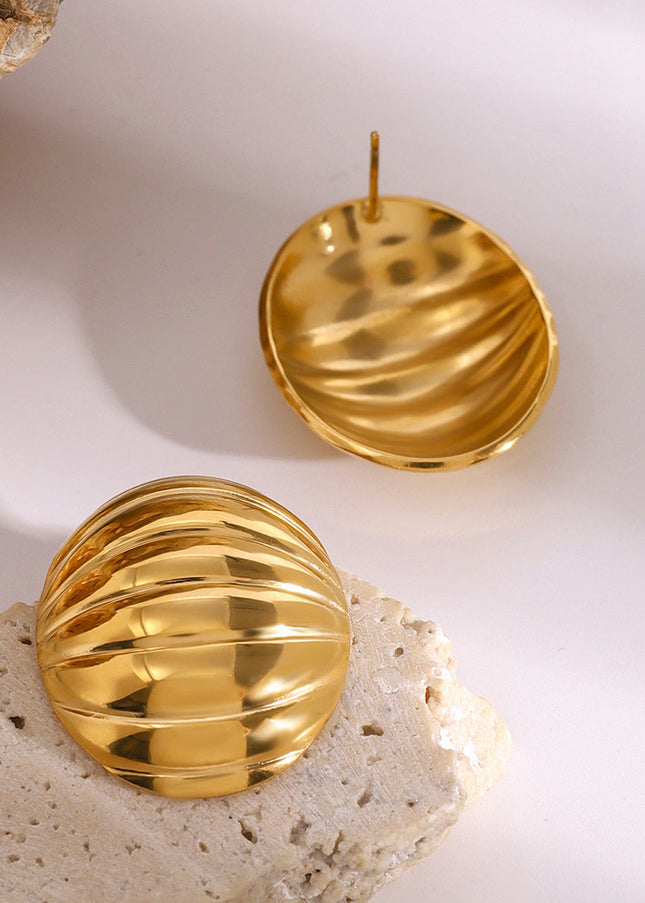 Jieding European and American stainless steel oval rib concave and convex chubby earrings light luxury texture earrings high-end earrings women