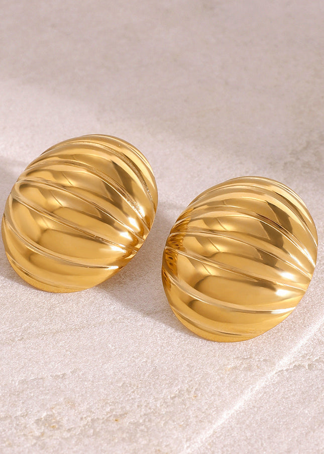 Jieding European and American stainless steel oval rib concave and convex chubby earrings light luxury texture earrings high-end earrings women