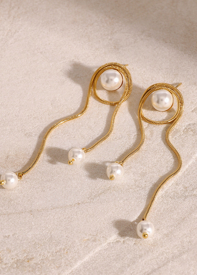 Jieding European and American stainless steel pearl tassel pendant earrings high-quality ins stud earrings 18k titanium steel earrings cross-border