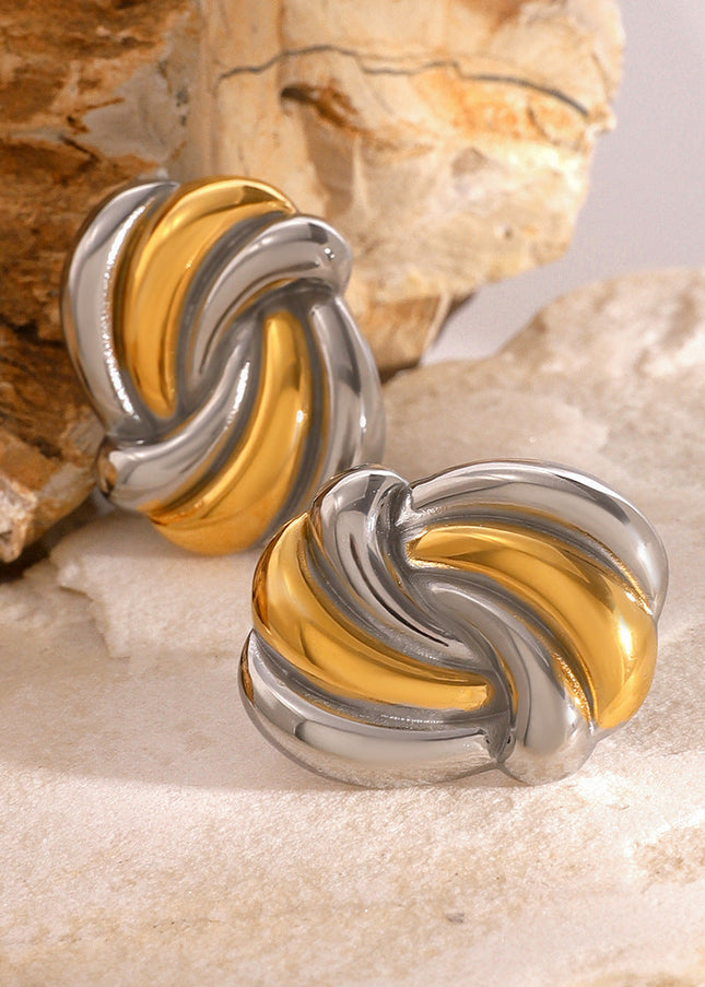 Jieding European and American stainless steel wave contrast earrings 18k high-end fashion earrings titanium gang commuter accessories cross-border