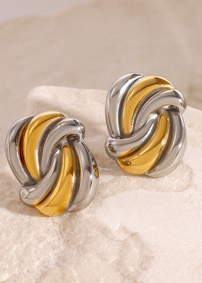 Jieding European and American stainless steel wave contrast earrings 18k high-end fashion earrings titanium gang commuter accessories cross-border