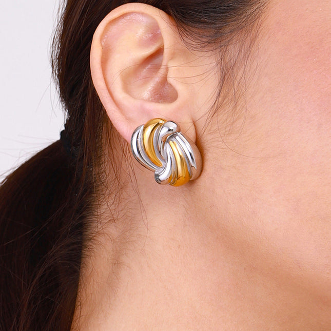 Jieding European and American stainless steel wave contrast earrings 18k high-end fashion earrings titanium gang commuter accessories cross-border