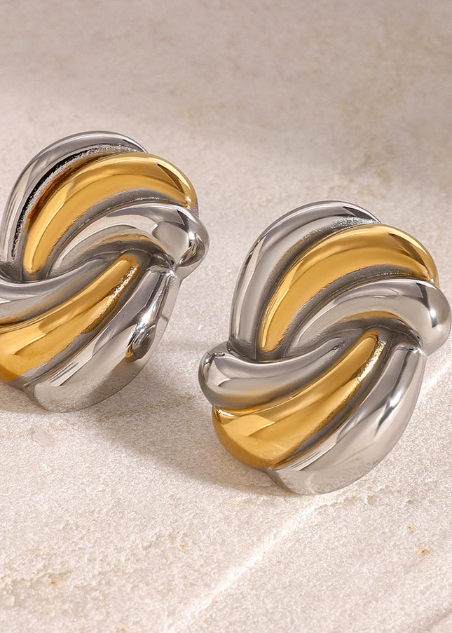 Jieding European and American stainless steel wave contrast earrings 18k high-end fashion earrings titanium gang commuter accessories cross-border