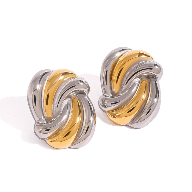 Jieding European and American stainless steel wave contrast earrings 18k high-end fashion earrings titanium gang commuter accessories cross-border