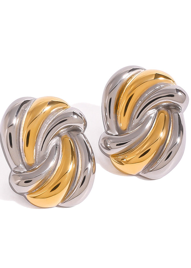 Jieding European and American stainless steel wave contrast earrings 18k high-end fashion earrings titanium gang commuter accessories cross-border