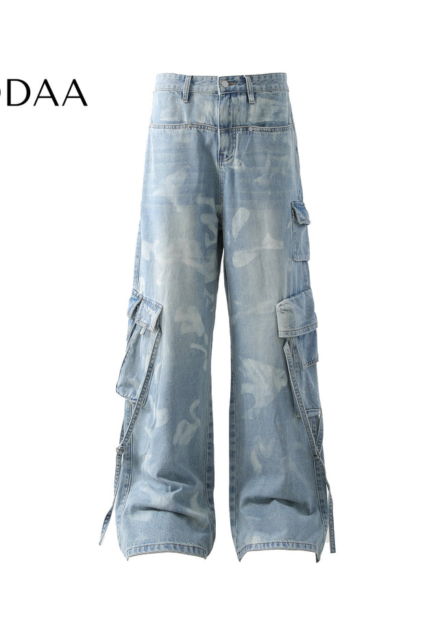 Stained Gradient Multi-Pocket Cargo Jeans - S / Blue - Women’s Jeans