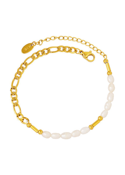 European and American new beach resort style strip beaded chain bracelet, freshwater pearl personality, versatile girlfriend hand jewelry