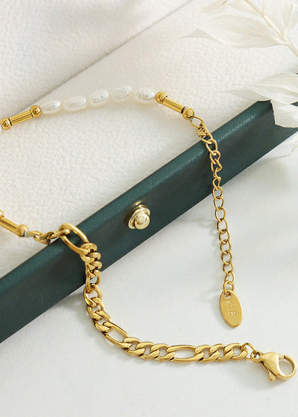 European and American new beach resort style strip beaded chain bracelet, freshwater pearl personality, versatile girlfriend hand jewelry