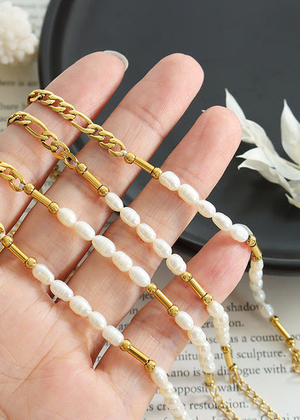 European and American new beach resort style strip beaded chain bracelet, freshwater pearl personality, versatile girlfriend hand jewelry
