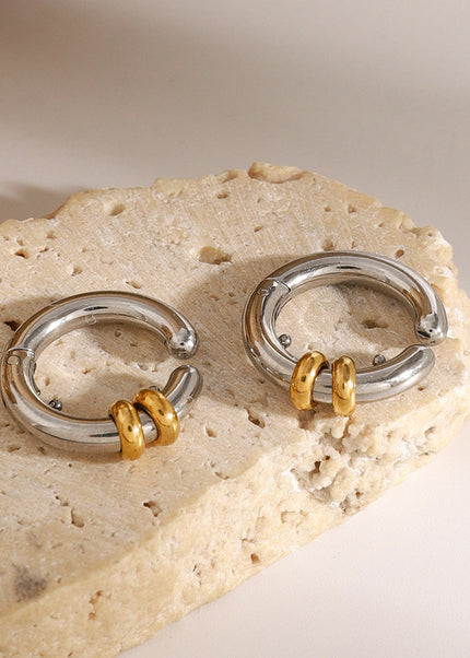 Jieding European and American stainless steel color-blocked earrings, no piercings, ear bone clips, high-end niche titanium steel earrings, cross-border jewelry