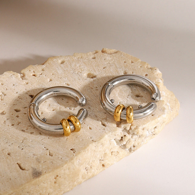 Jieding European and American stainless steel color-blocked earrings, no piercings, ear bone clips, high-end niche titanium steel earrings, cross-border jewelry