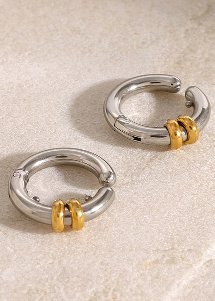 Jieding European and American stainless steel color-blocked earrings, no piercings, ear bone clips, high-end niche titanium steel earrings, cross-border jewelry