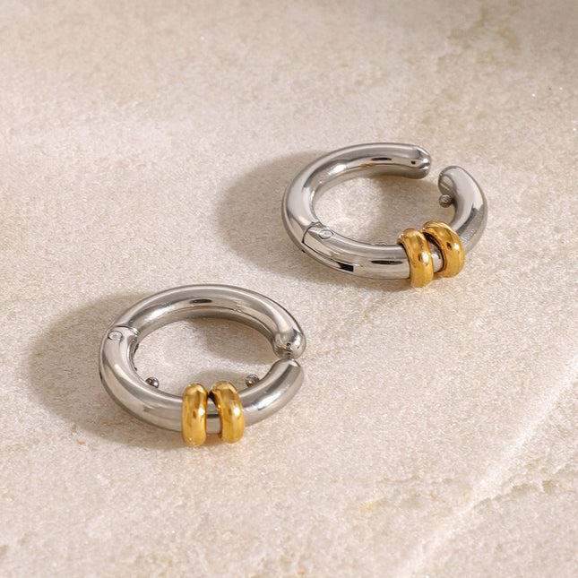 Jieding European and American stainless steel color-blocked earrings, no piercings, ear bone clips, high-end niche titanium steel earrings, cross-border jewelry