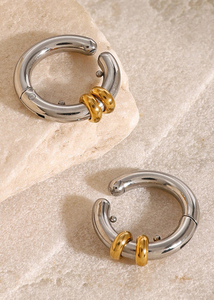 Jieding European and American stainless steel color-blocked earrings, no piercings, ear bone clips, high-end niche titanium steel earrings, cross-border jewelry