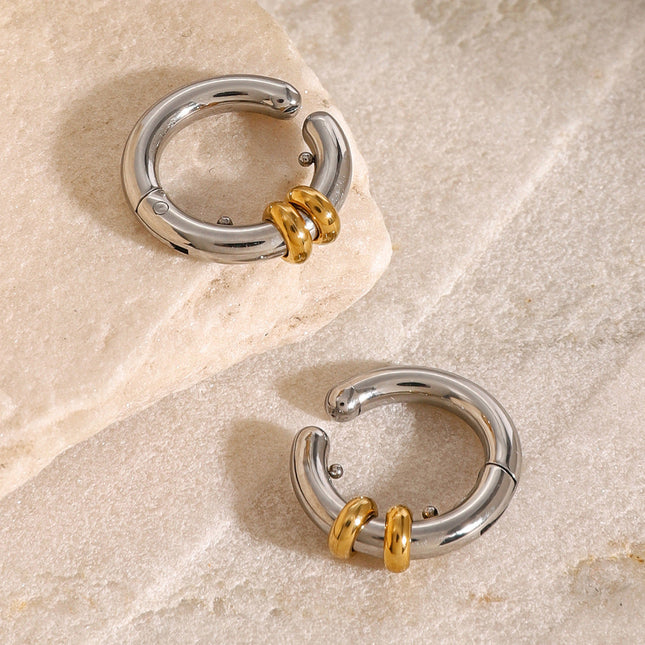 Jieding European and American stainless steel color-blocked earrings, no piercings, ear bone clips, high-end niche titanium steel earrings, cross-border jewelry