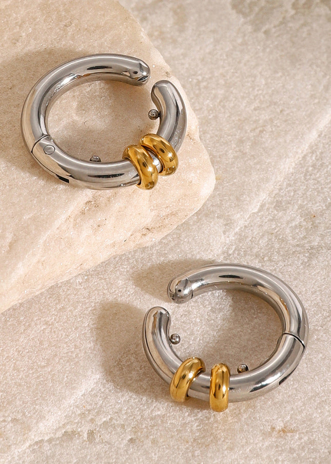 Jieding European and American stainless steel color-blocked earrings, no piercings, ear bone clips, high-end niche titanium steel earrings, cross-border jewelry