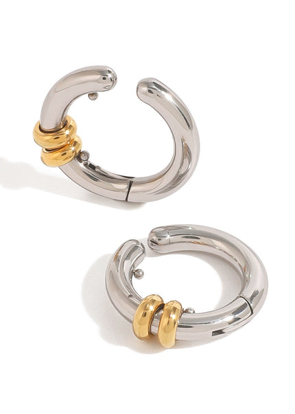 Jieding European and American stainless steel color-blocked earrings, no piercings, ear bone clips, high-end niche titanium steel earrings, cross-border jewelry