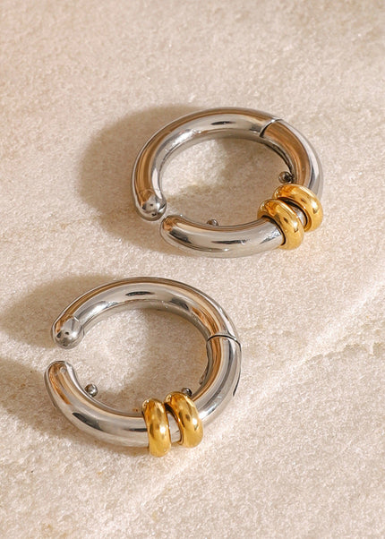 Jieding European and American stainless steel color-blocked earrings, no piercings, ear bone clips, high-end niche titanium steel earrings, cross-border jewelry