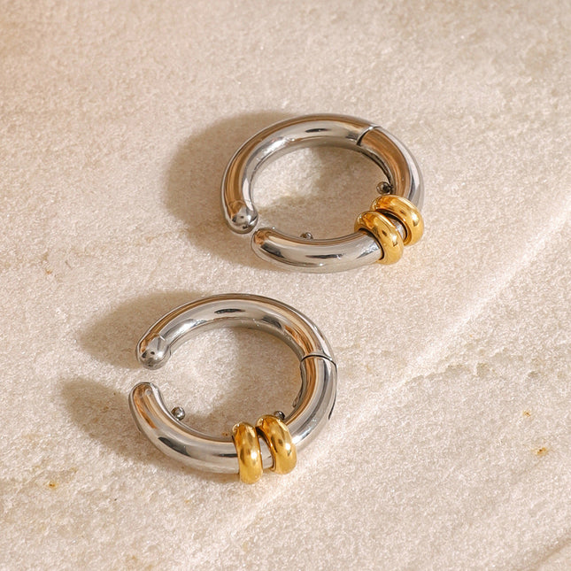 Jieding European and American stainless steel color-blocked earrings, no piercings, ear bone clips, high-end niche titanium steel earrings, cross-border jewelry