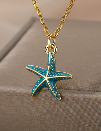 SOUVOIR Green 14K Gold Plated Necklaces Starfish Pendant Necklace | Gold Starfish Animal Chain