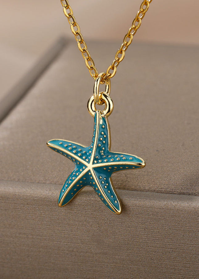 SOUVOIR Green 14K Gold Plated Necklaces Starfish Pendant Necklace | Gold Starfish Animal Chain