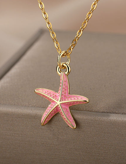 SOUVOIR Pink 14K Gold Plated Necklaces Starfish Pendant Necklace | Gold Starfish Animal Chain