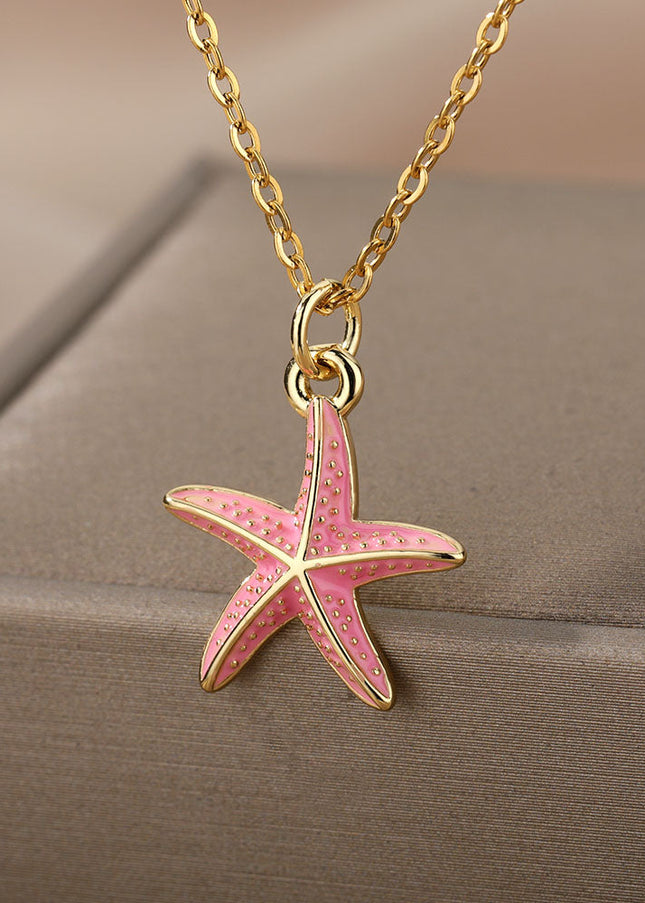 SOUVOIR Pink 14K Gold Plated Necklaces Starfish Pendant Necklace | Gold Starfish Animal Chain