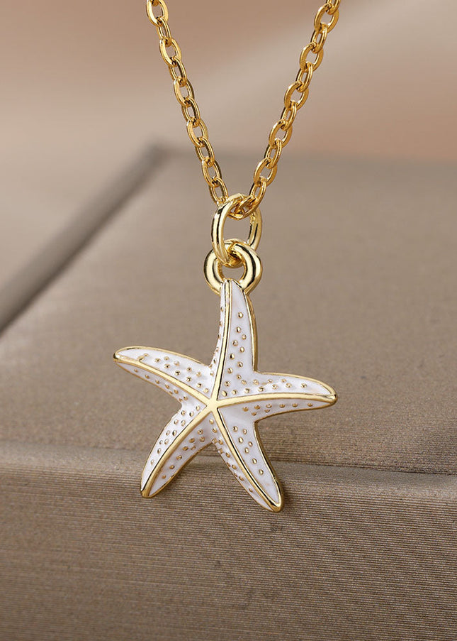 SOUVOIR White 14K Gold Plated Necklaces Starfish Pendant Necklace | Gold Starfish Animal Chain