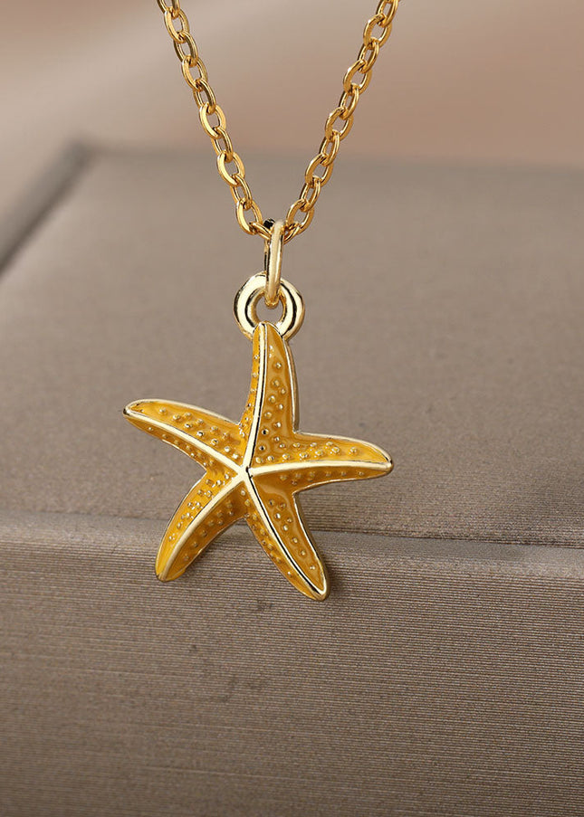 SOUVOIR Yellow 14K Gold Plated Necklaces Starfish Pendant Necklace | Gold Starfish Animal Chain