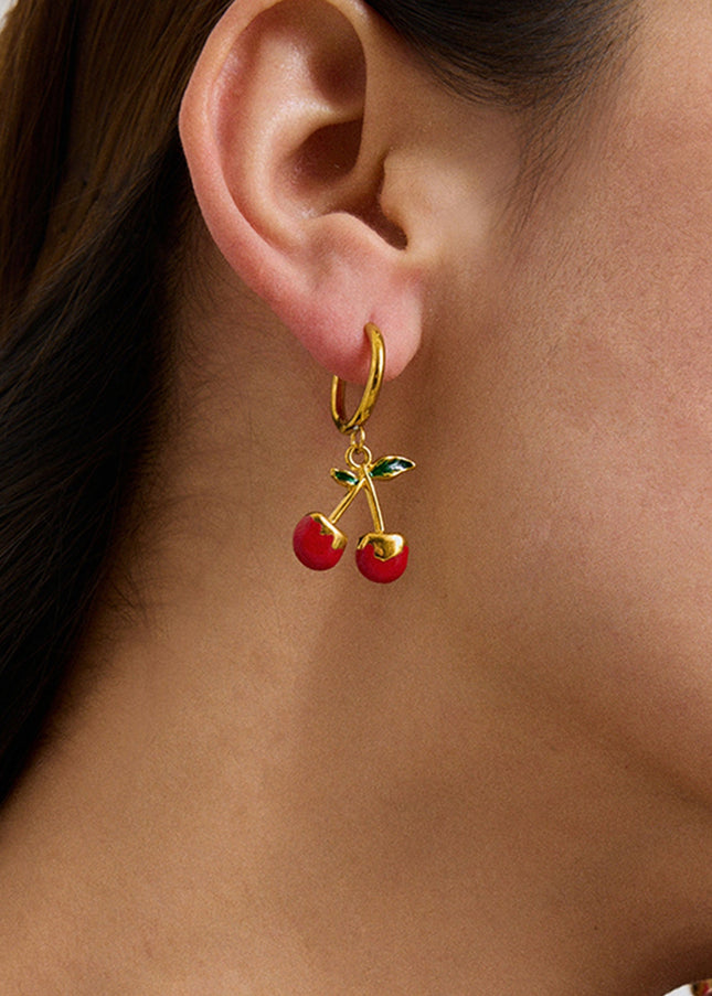 Jieding European and American stainless steel dripping cherry earrings, light luxury, high-end earrings, titanium steel jewelry, cross-border women