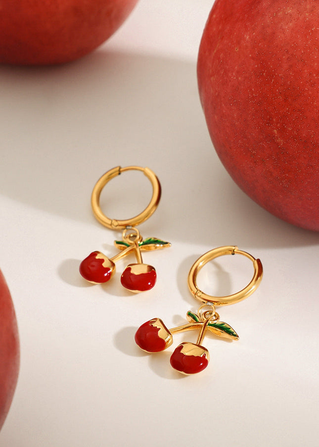 Jieding European and American stainless steel dripping cherry earrings, light luxury, high-end earrings, titanium steel jewelry, cross-border women