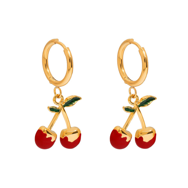 Jieding European and American stainless steel dripping cherry earrings, light luxury, high-end earrings, titanium steel jewelry, cross-border women