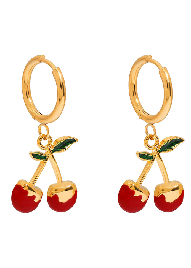 Jieding European and American stainless steel dripping cherry earrings, light luxury, high-end earrings, titanium steel jewelry, cross-border women