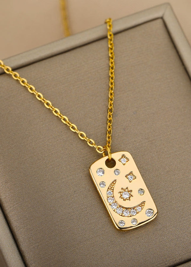 Starlight Pendant Necklace | Gold Sun & Moon Dog Tag Chain - Necklaces