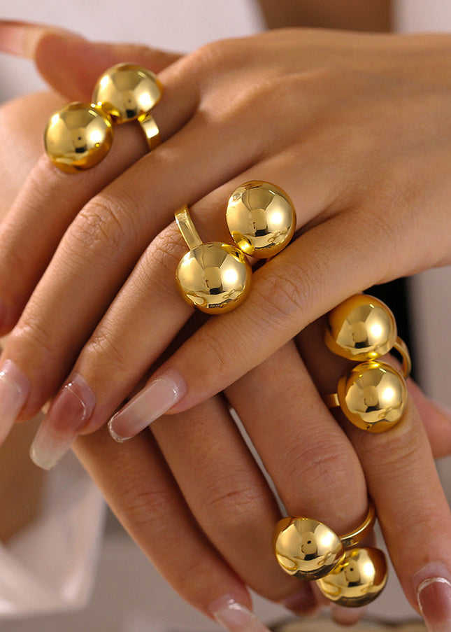 Cross-border European and American style gold round diamond ring, exaggerated opening design, copper material, 18k gold plated trend jewelry