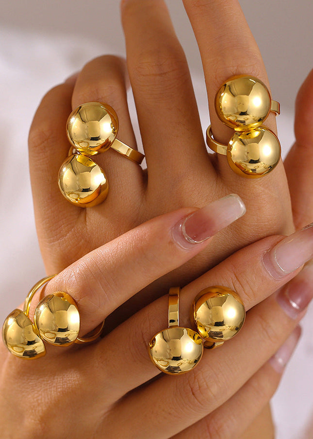 Cross-border European and American style gold round diamond ring, exaggerated opening design, copper material, 18k gold plated trend jewelry