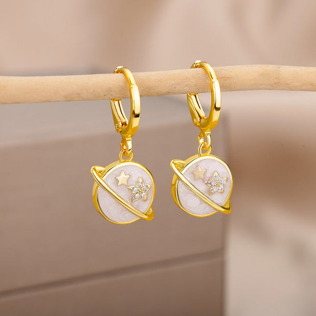 SOUVOIR 3 SOUVOIR Earrings Starstruck Earrings | Gold Blue Star Planet Space Hoop Drop Earrings