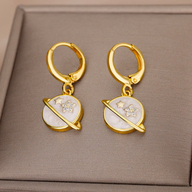 SOUVOIR SOUVOIR Earrings Starstruck Earrings | Gold Blue Star Planet Space Hoop Drop Earrings