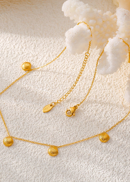 Baroque new geometric small scallop pendant necklace women's titanium steel plated 18k gold personality temperament clavicle chain ornament